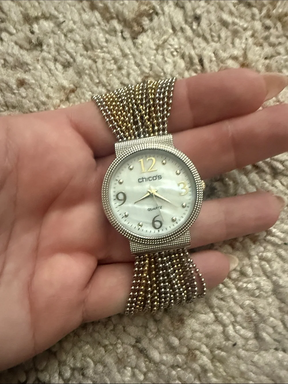 Chico's Two-Tone Gold and Silver Mesh Bead Bracelet Watch
